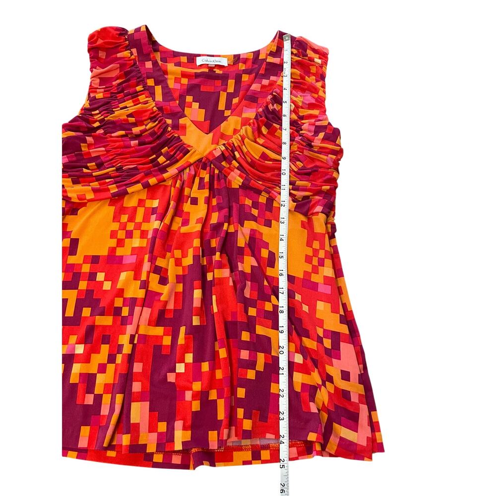 Calvin Klein Womens Large Sleeveless Top Side Zipper Orange Red Pink Geometric - Picture 7 of 7